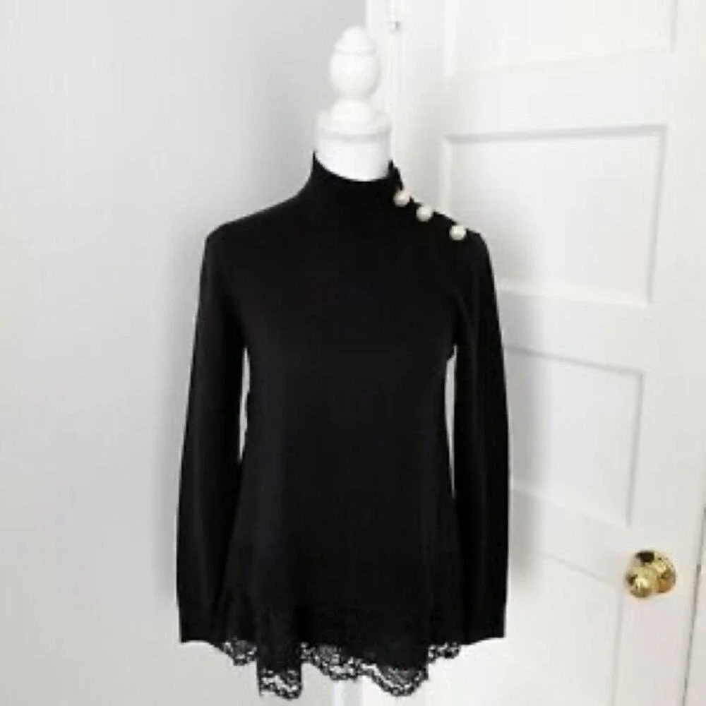 SPRING SALE! Kate Spade Broome Street Lace Pearl Button Black‎ Sweater Small